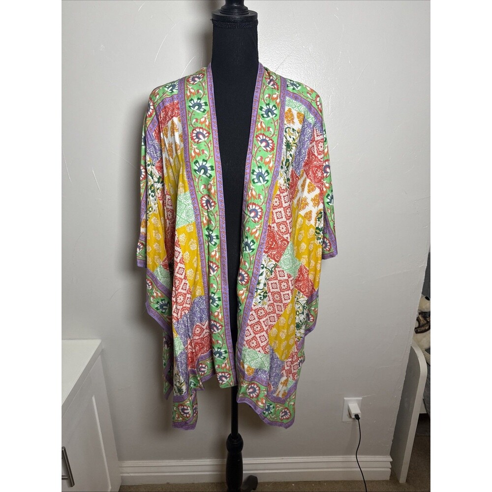 Tolani Kimono Jacket Floral Colorful Boho Women's Size XL Patchwork Festival